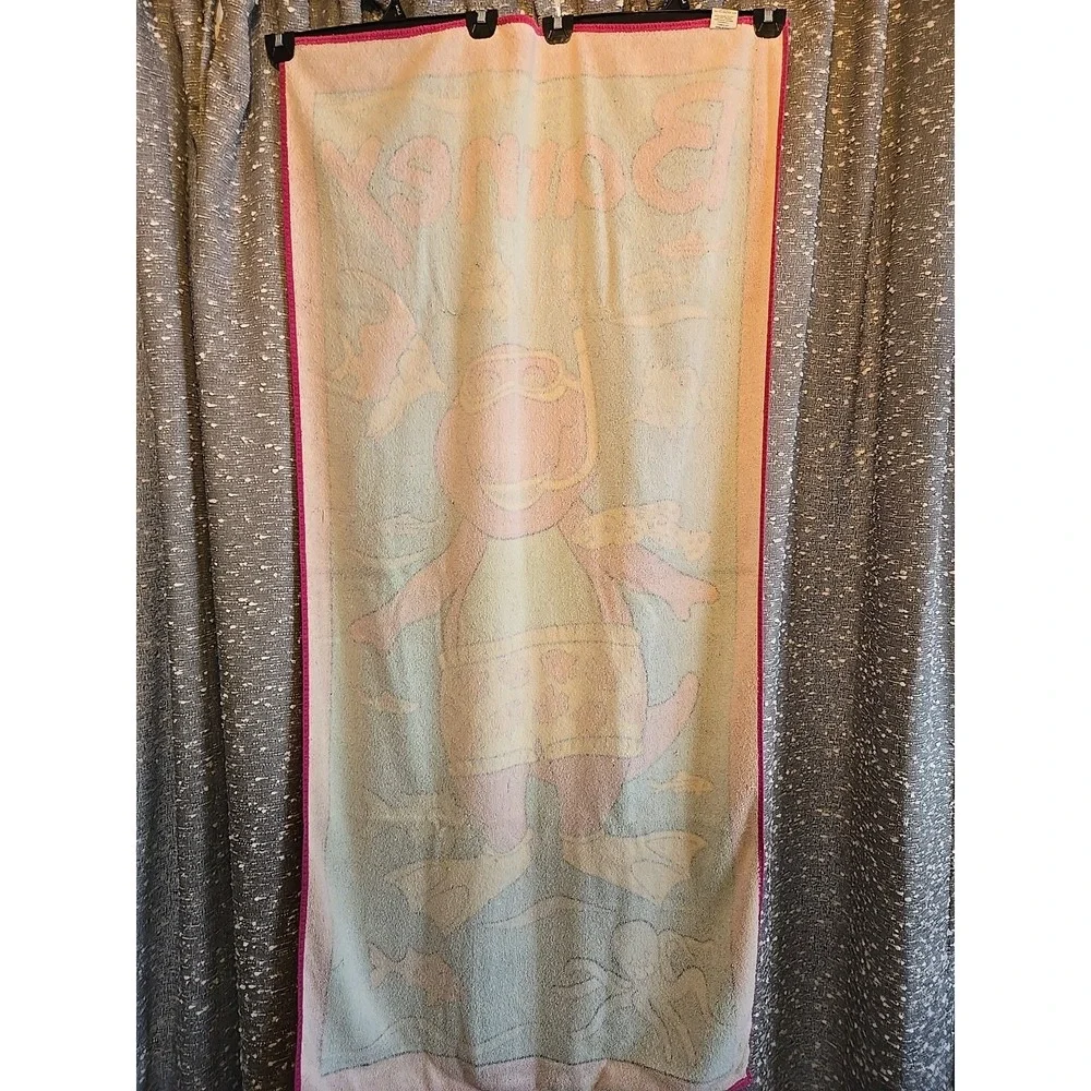 Vintage 1992 Barney Snorkel Swimming Beach Towel Vibrant Fish Ocean Lyons Group